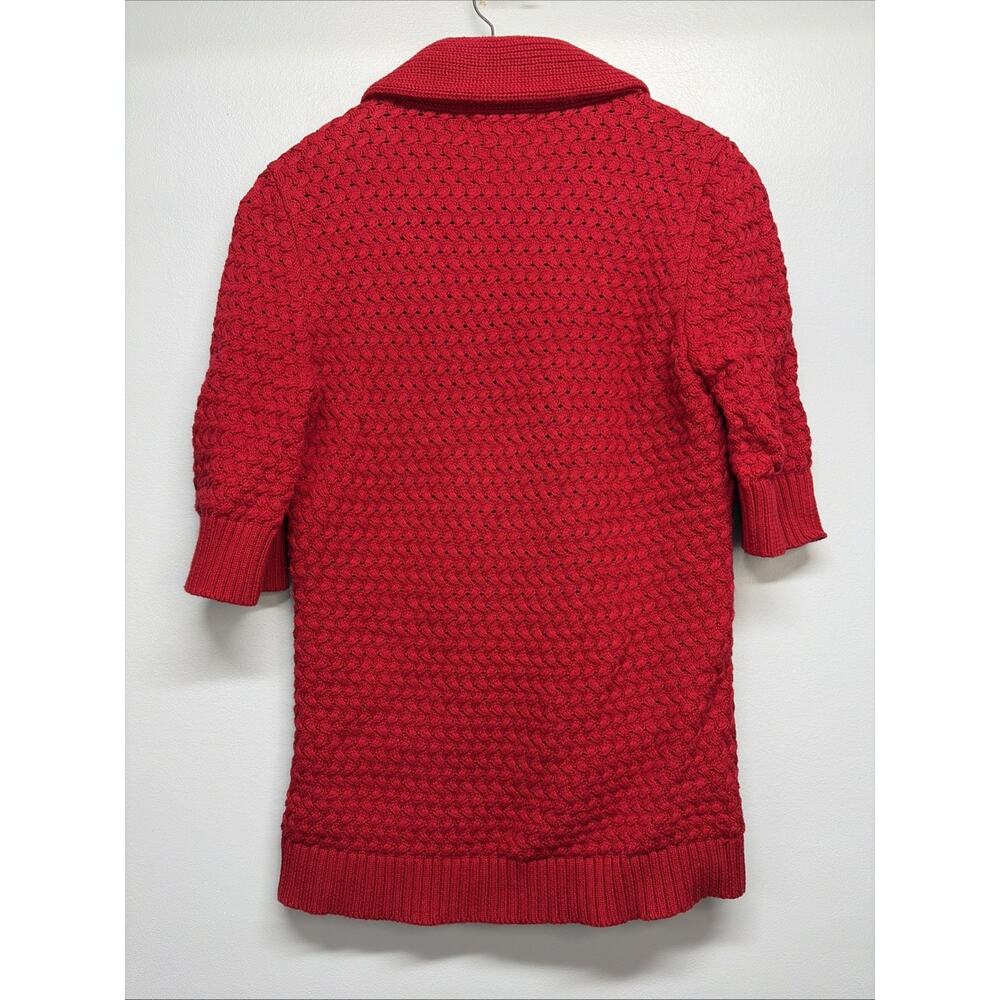 Chaps Petite P/S Red Button Cardigan 100% Cotton 1/2 Sleeve/Pockets/Cottagecore - Picture 5 of 6